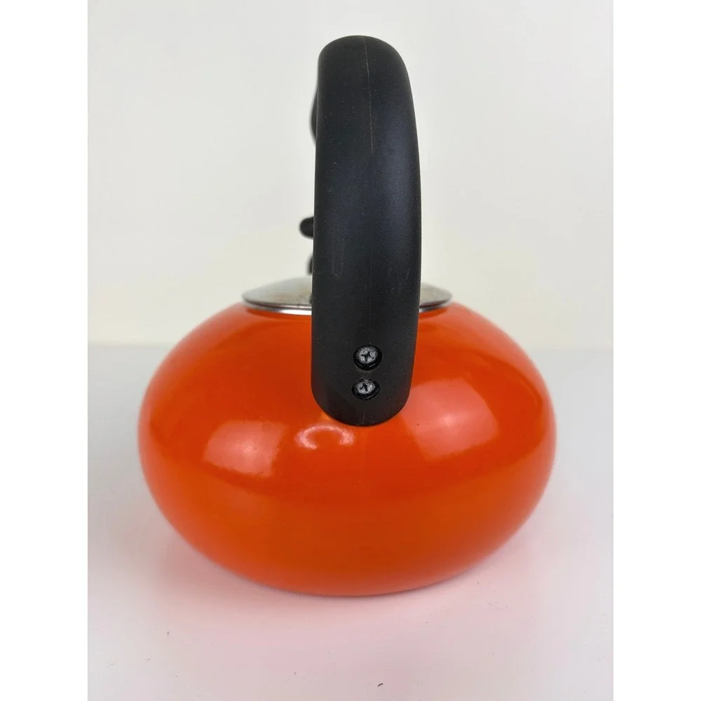 Rachael Ray Orange Enamel Whistling Tea Kettle 1.5 Qt Retro Kitchen